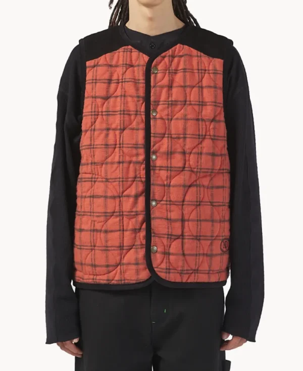 NICHOLAS DALEY LAVENHAM Riot Gilet – Burnt Red Rebel Plaid