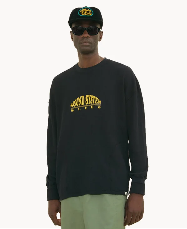 NICHOLAS DALEY Slygo Waffle Crewneck - Black )
