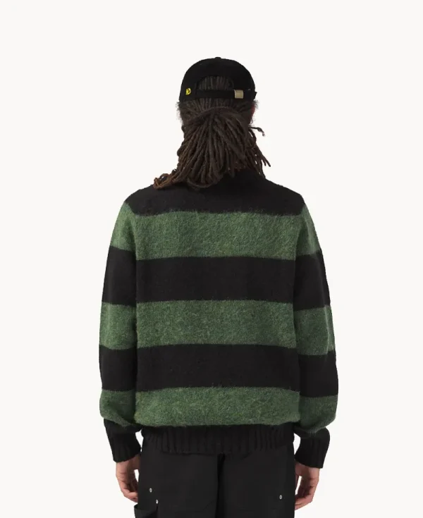 NICHOLAS DALEY Striped Jumper – Black Green Shetland 4 Ply