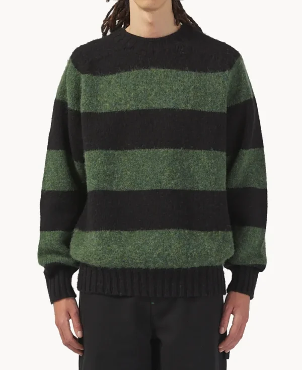 NICHOLAS DALEY Striped Jumper – Black Green Shetland 4 Ply
