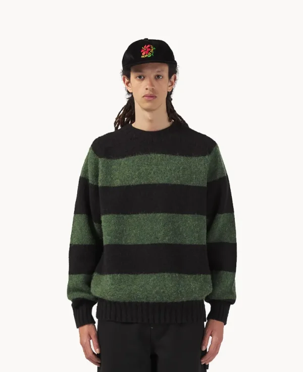 NICHOLAS DALEY Striped Jumper – Black Green Shetland 4 Ply
