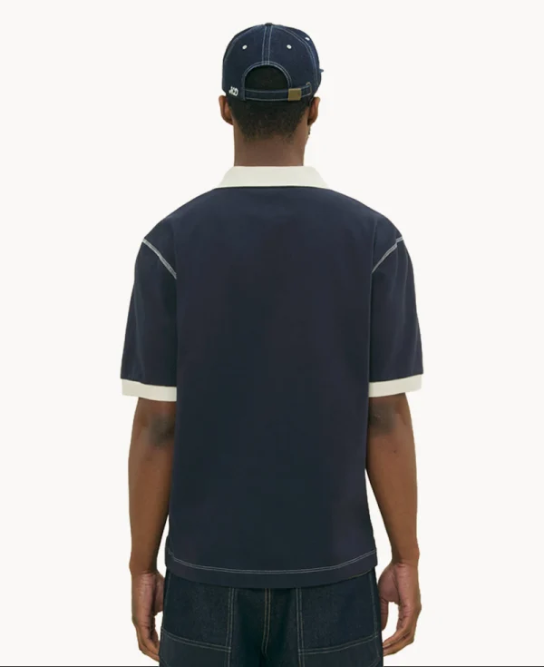 NICHOLAS DALEY Striped Rugby Polo - Navy