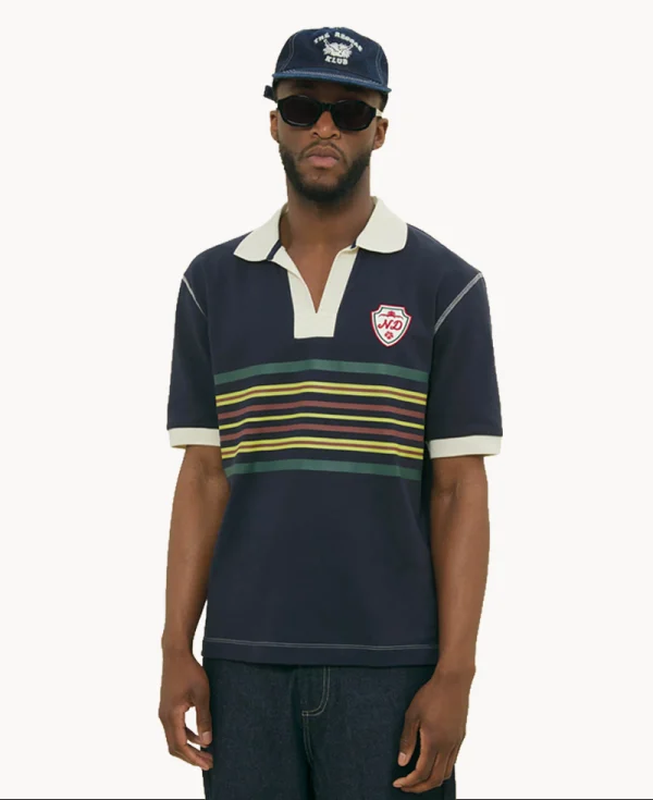 NICHOLAS DALEY Striped Rugby Polo - Navy
