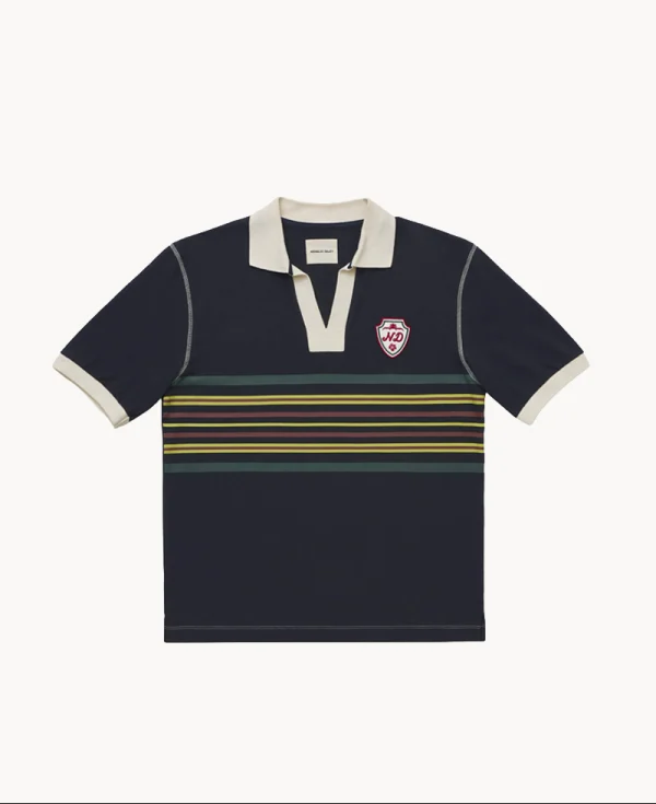 NICHOLAS DALEY Striped Rugby Polo - Navy