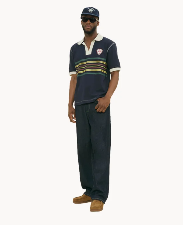 NICHOLAS DALEY Striped Rugby Polo - Navy