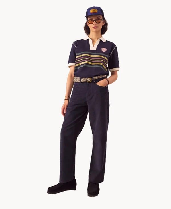 NICHOLAS DALEY Striped Rugby Polo - Navy
