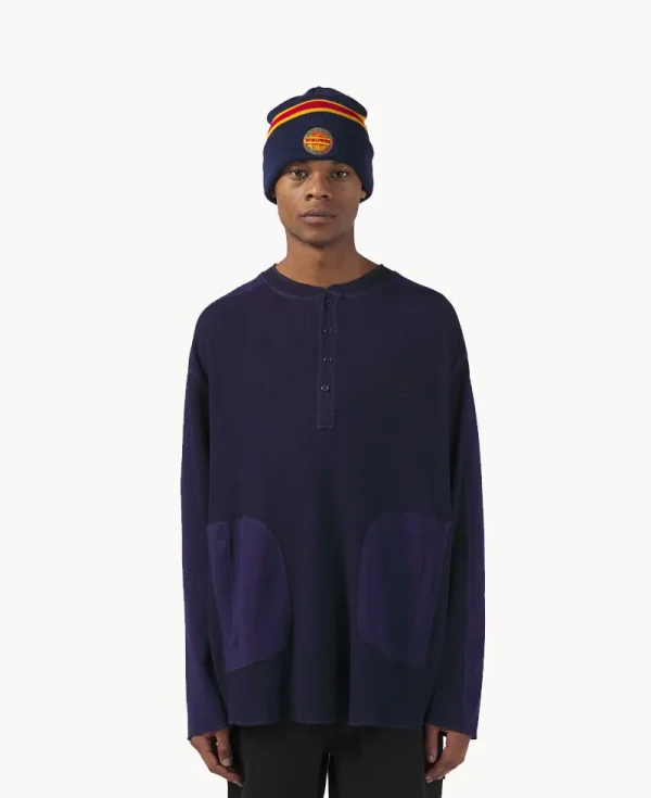 NICHOLAS DALEY Two Pocket Henley – Midnight Combo Waffle Jersey