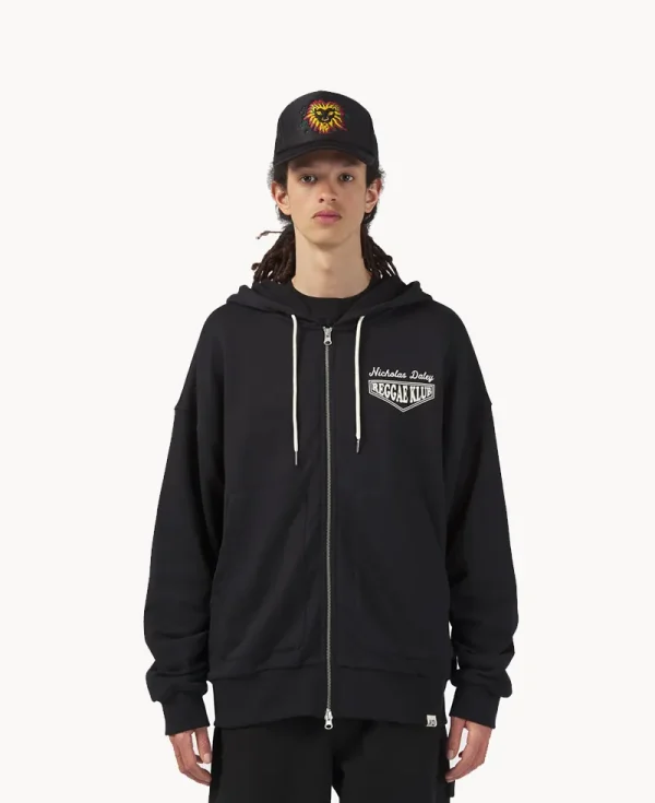 NICHOLAS DALEY Waffle Lined Riot Hoodie – Black 10oz Sweat