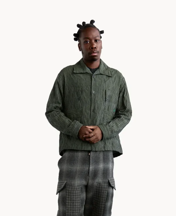 NICHOLAS DALEY Workers Shirt – Green Tucked Dobby Stripe