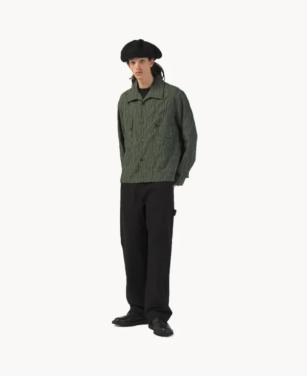NICHOLAS DALEY Workers Shirt – Green Tucked Dobby Stripe