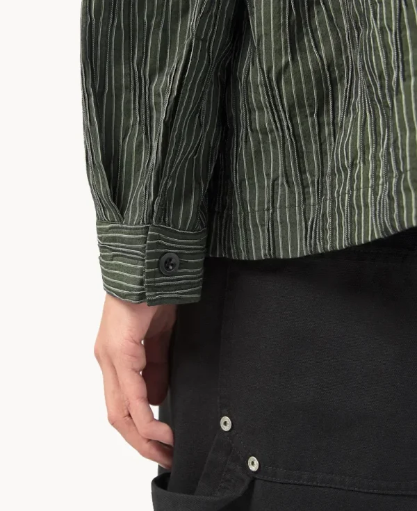 NICHOLAS DALEY Workers Shirt – Green Tucked Dobby Stripe