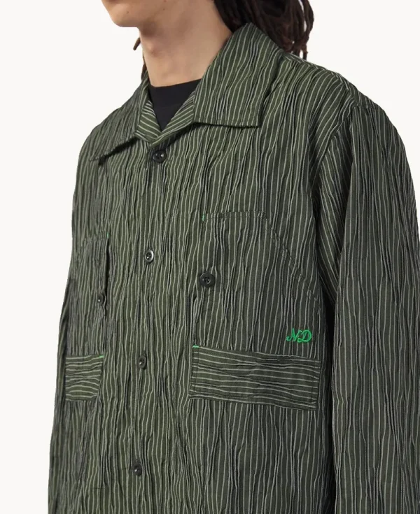 NICHOLAS DALEY Workers Shirt – Green Tucked Dobby Stripe