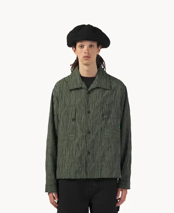 NICHOLAS DALEY Workers Shirt – Green Tucked Dobby Stripe