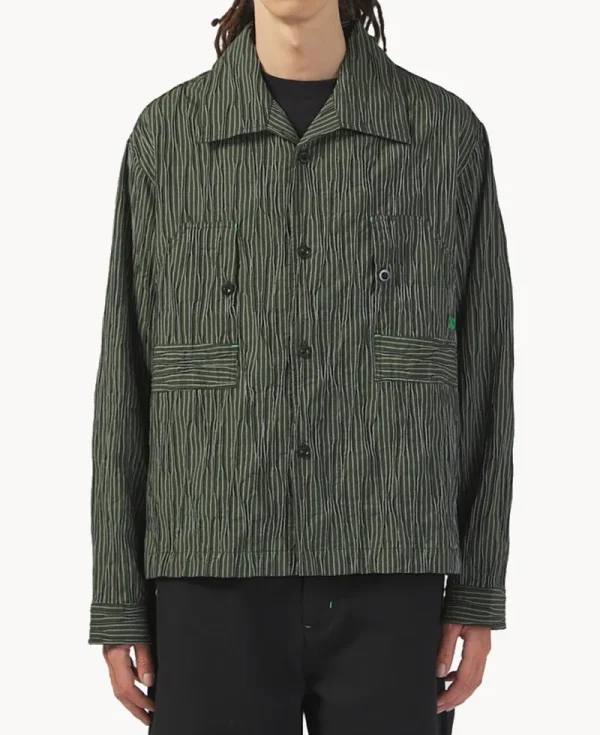 NICHOLAS DALEY Workers Shirt – Green Tucked Dobby Stripe