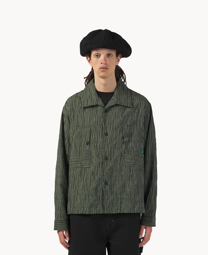 NICHOLAS DALEY Workers Shirt – Green Tucked Dobby Stripe NICHOLAS DALEY Workers Shirt – Green Tucked Dobby Stripe