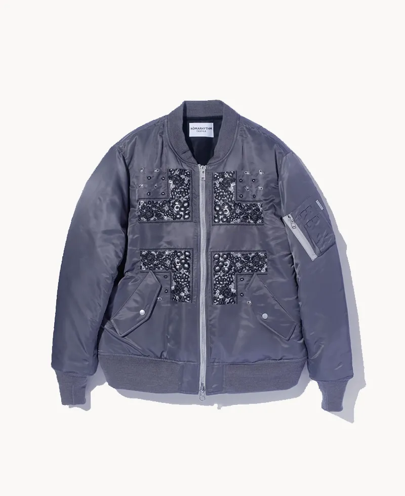 NOMARHYTHM Bandana Embroidery Flight Jacket – Gray (1) NOMARHYTHM TEXTILE Bandana Embroidery Flight Jacket – Gray