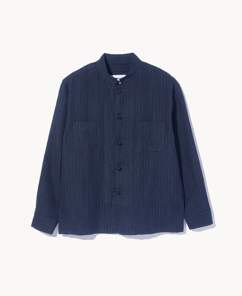 NOMARHYTHM TEXTILE Pin-stripe Double Button Shirt – Gray NOMARHYTHM TEXTILE Pin-stripe Double Button Shirt – Gray