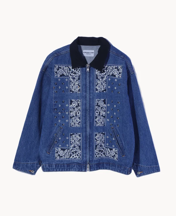 NOMARHYTHM TEXTILE Bandana Embroidery Denim Jacket Indigo White