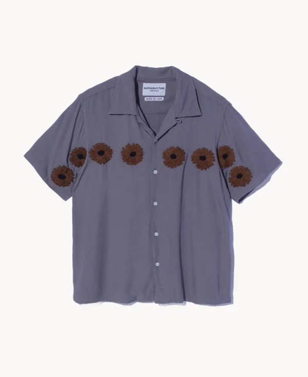 NOMARHYTHM TEXTILE Flower Embroidery Open Collar SS Shirt Gray