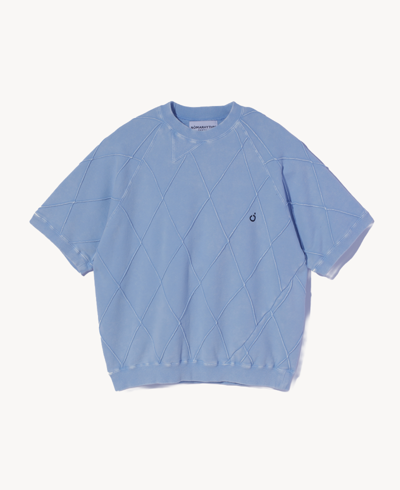 NOMARHYTHM TEXTILE Hand Dye Diamond-Stitch Twist SS Sweat Lt Blue NOMARHYTHM TEXTILE Hand Dye Diamond-Stitch Twist SS Sweat Lt Blue