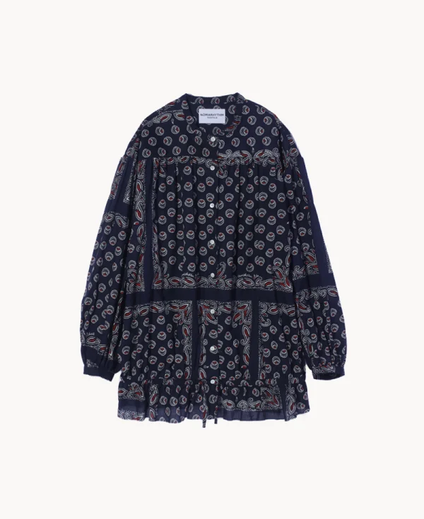 NOMARHYTHM TEXTILE Paisley Gathered Blouse Navy
