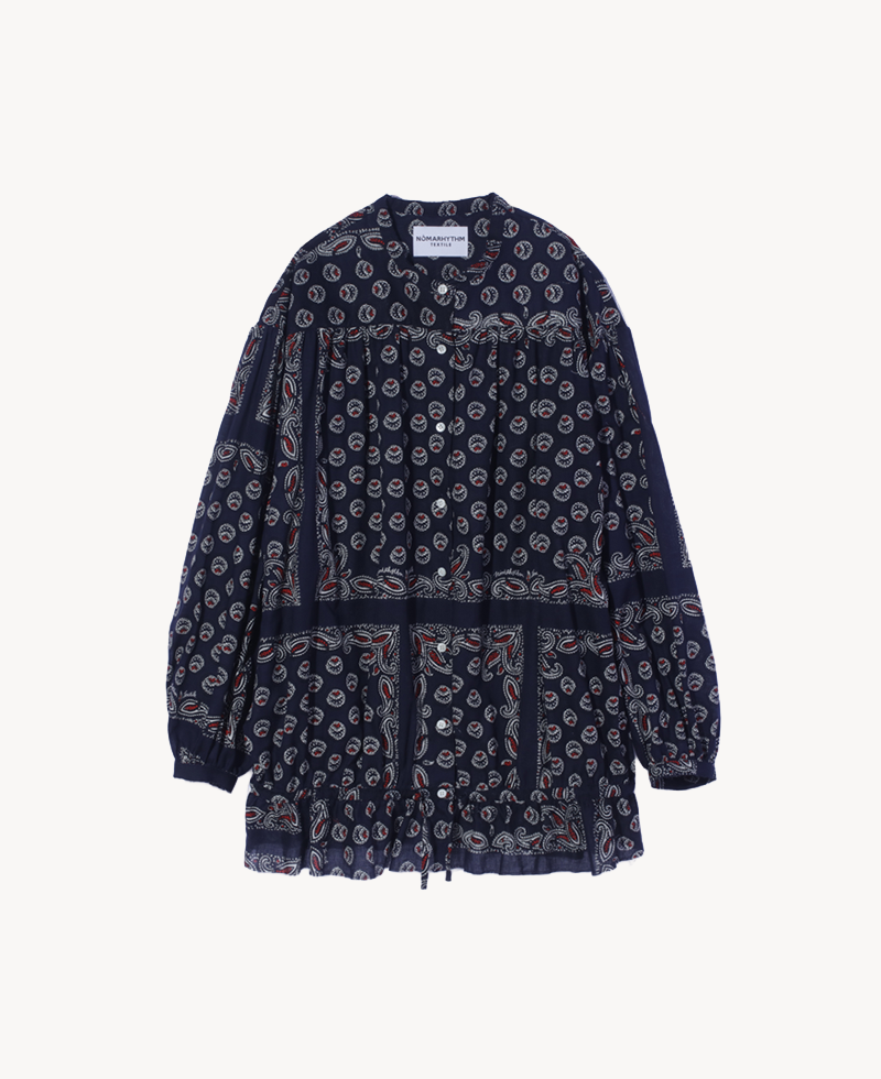 NOMARHYTHM TEXTILE Paisley Gathered Blouse Navy NOMARHYTHM TEXTILE Paisley Gathered Blouse Navy
