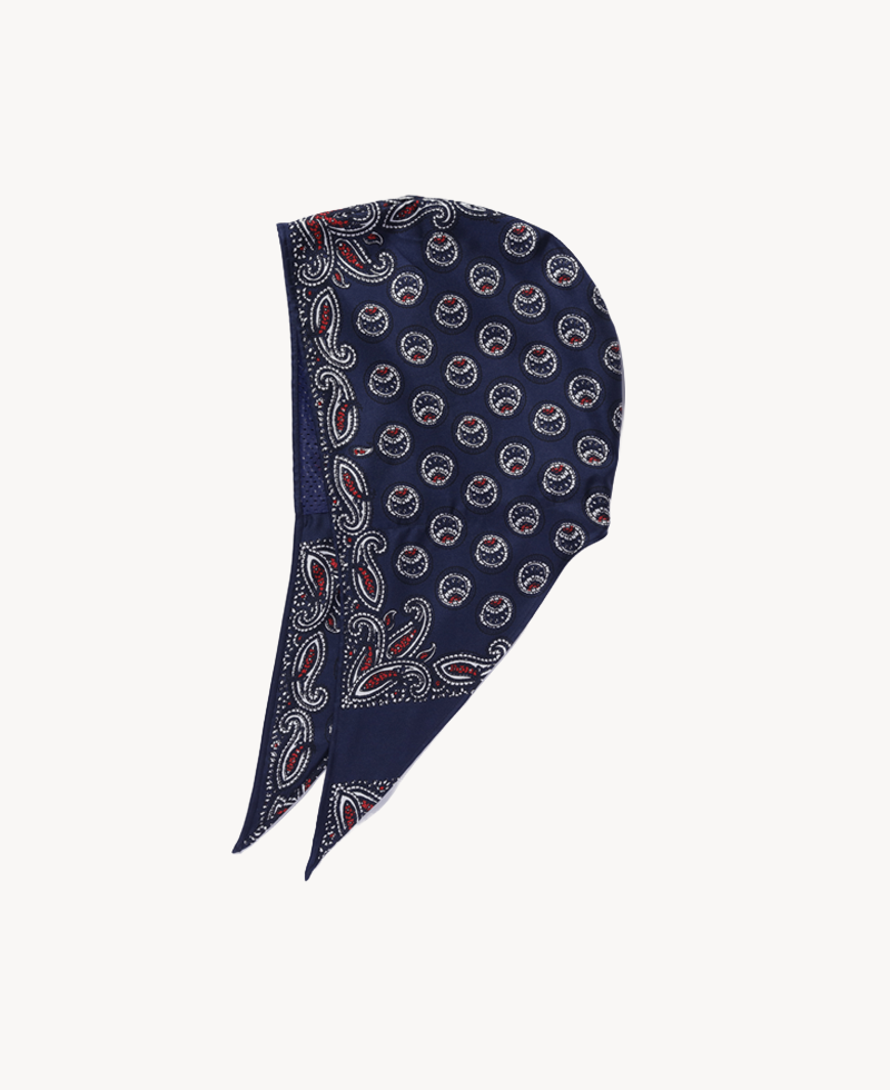 NOMARHYTHM TEXTILE Paisley Silk Hoody Scarf Navy