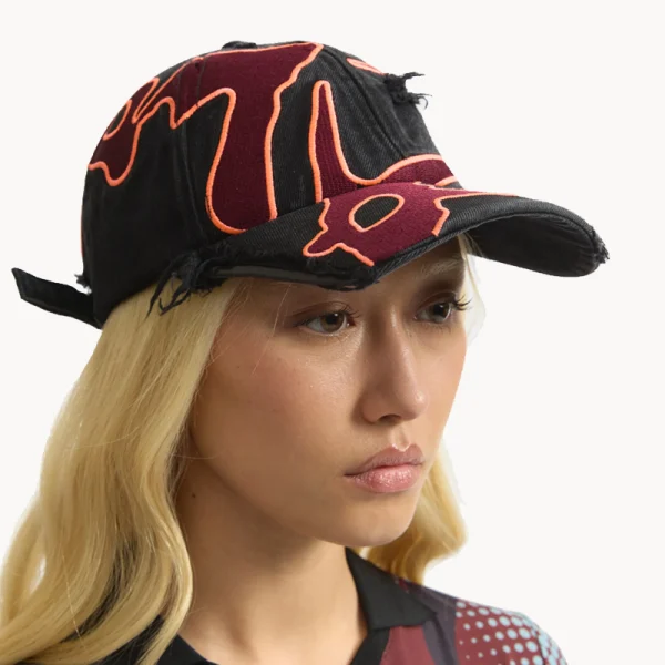PAM Seven Eighths Baseball Cap - Black Wash Deep Red
