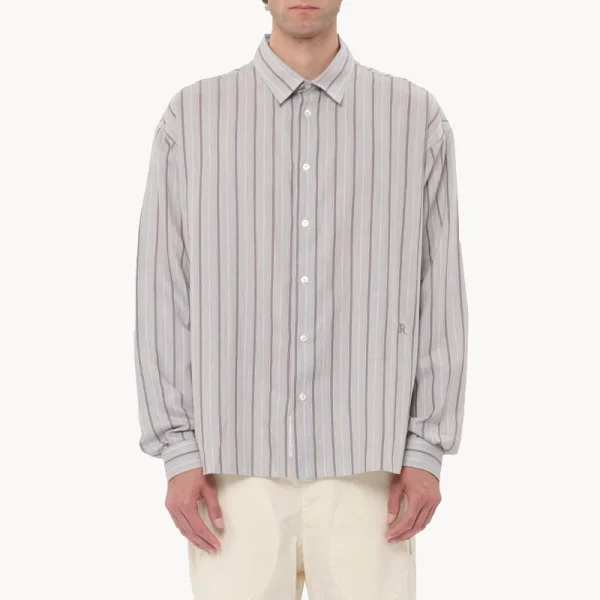 RANRA Field Stripy Cotton Silk LS Shirt – Khaki Ivory