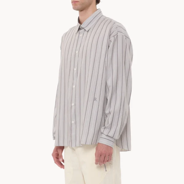 RANRA Field Stripy Cotton Silk LS Shirt – Khaki Ivory