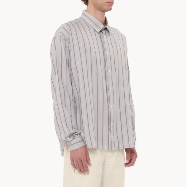 RANRA Field Stripy Cotton Silk LS Shirt – Khaki Ivory