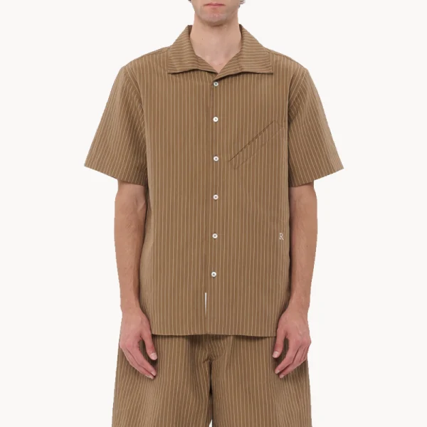 RANRA Sun Stripy Cotton Linen SS Shirt – Roasted Russet Ecru