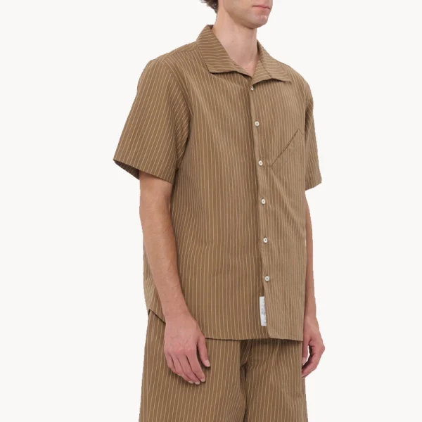 RANRA Sun Stripy Cotton Linen SS Shirt – Roasted Russet Ecru