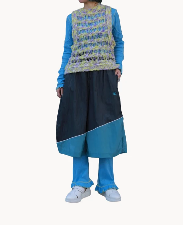 RHODOLIRION Color Stitching Long Sleeve Tee - Eyelet Jersey Light Blue
