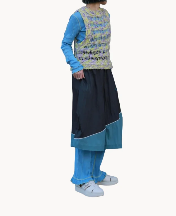 RHODOLIRION Color Stitching Long Sleeve Tee - Eyelet Jersey Light Blue