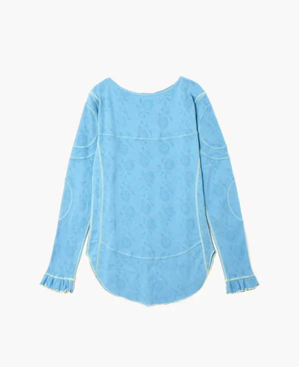 RHODOLIRION Color Stitching Long Sleeve Tee - Eyelet Jersey Light Blue