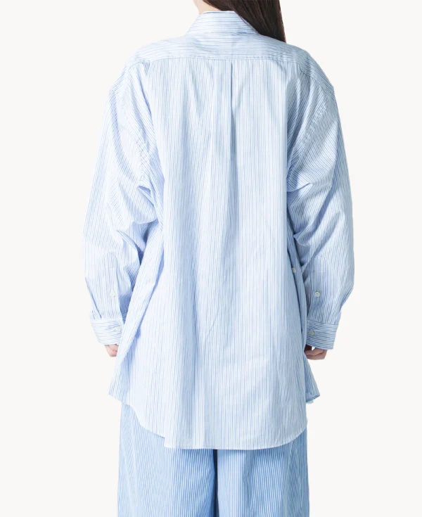RHODOLIRION Double Layer Button-down Shirt Dress - Stripe Sax