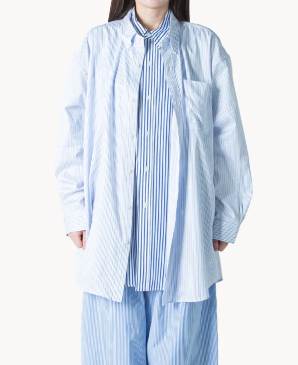 RHODOLIRION Double Layer Button-down Shirt Dress - Stripe Sax