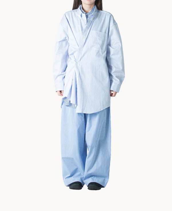 RHODOLIRION Double Layer Button-down Shirt Dress - Stripe Sax