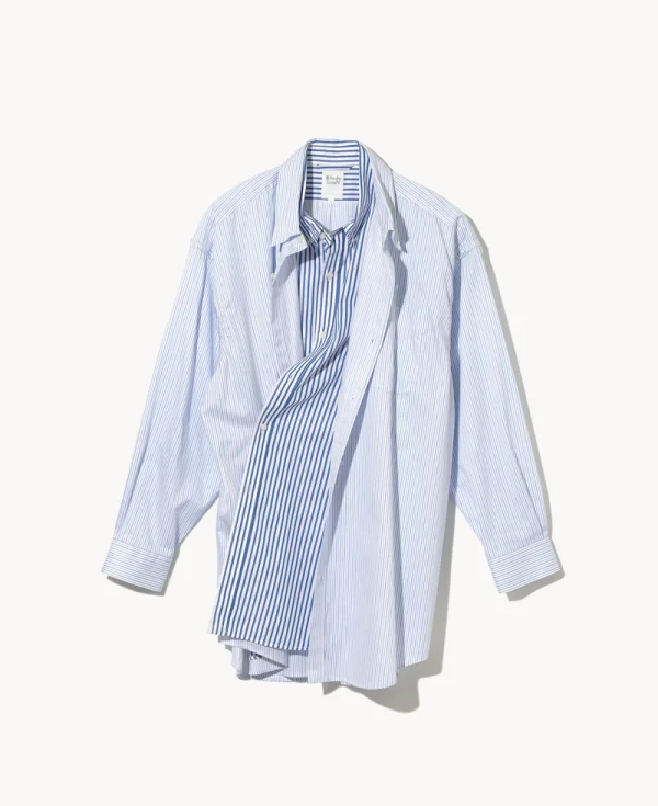 RHODOLIRION Double Layer Button-down Shirt Dress - Stripe Sax