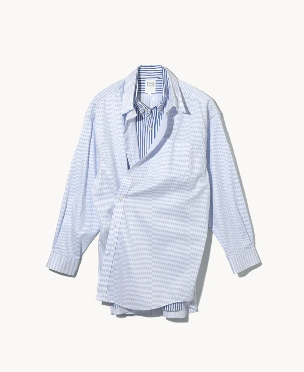 RHODOLIRION Double Layer Button-down Shirt Dress - Stripe Sax