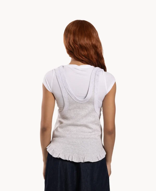 RHODOLIRION Ribbed Frill Tank Top White