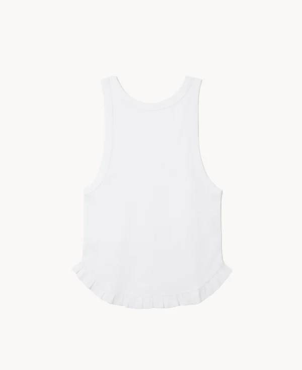 RHODOLIRION Ribbed Frill Tank Top White