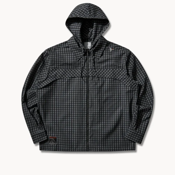 ROA Aair Floweave Printed Check LS Hooded – Anthracite