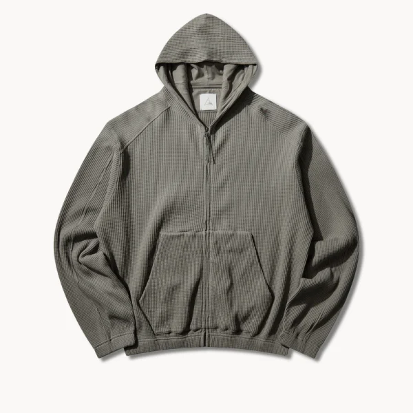 ROA Bee Sun Faded Organic Waffle Zip-Up – Grey