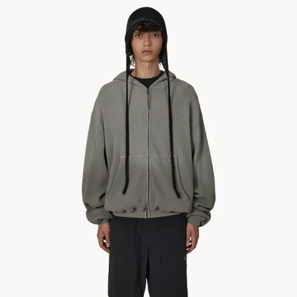 ROA Bee Sun Faded Organic Waffle Zip-Up – Grey