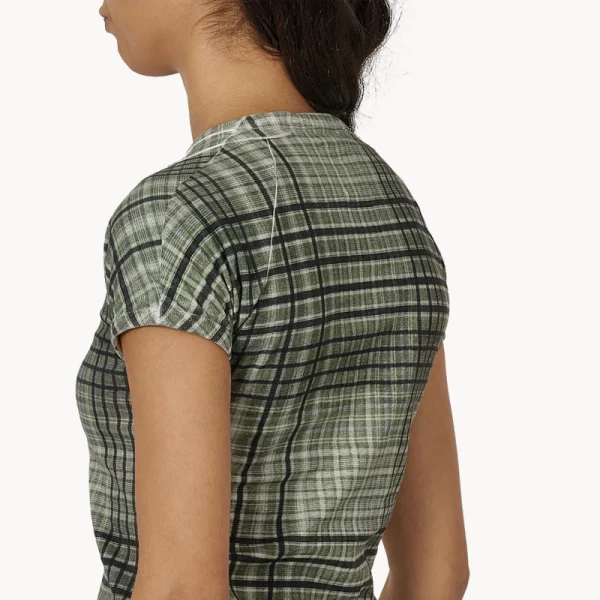 ROA Taba Printed Check Baby Tee – Sage Green