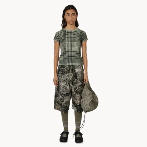 ROA Taba Printed Check Baby Tee – Sage Green