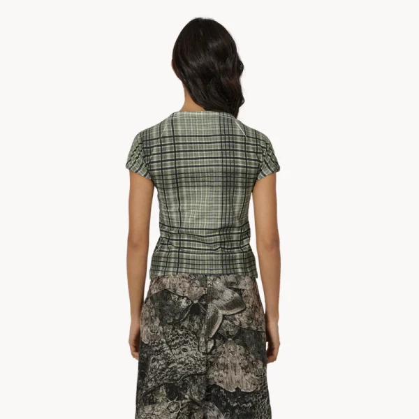 ROA Taba Printed Check Baby Tee – Sage Green