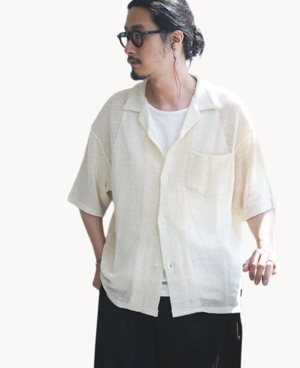 SOUTH2 WEST8 Mesh Open Collar Shirt – White